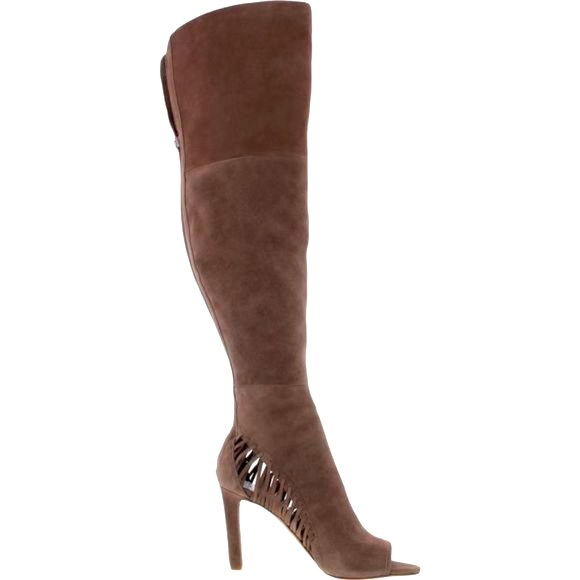 NIB Vince Camuto Shassa Taupe Suede Open Toe, Over-The-Knee Heeled Boots - Picture 3 of 15